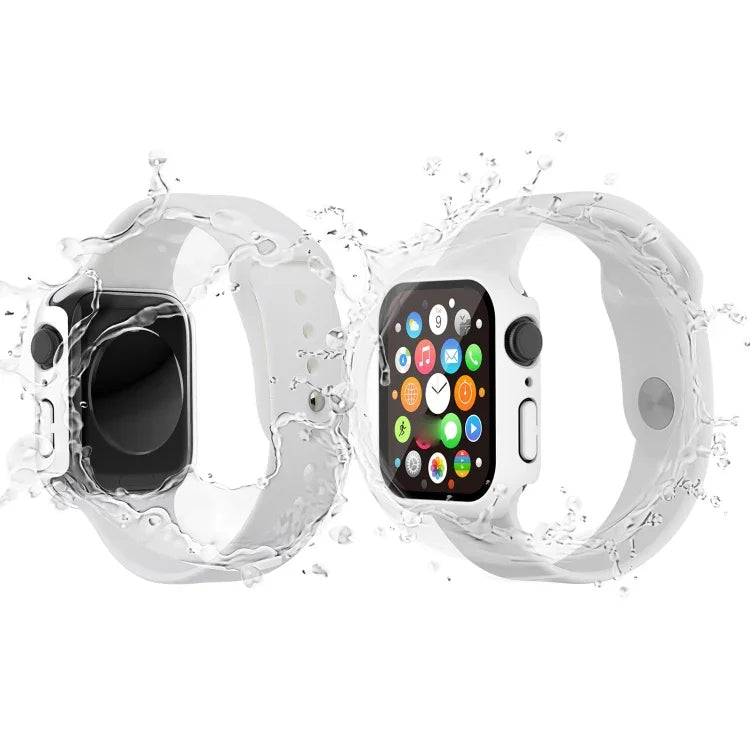 Capa de Relógio Impermeável PC+Película Temperada, para Apple Watch Series 9 / 8 / 7 41mm, para Apple Watch Series 9 / 8 / 7 45mm