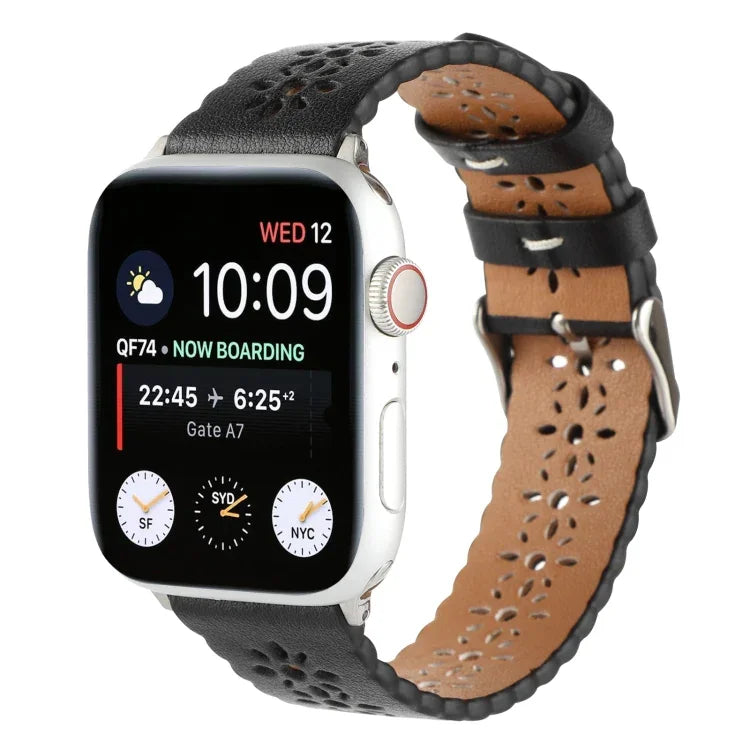 Correia de Relógio Oca em Pele Genuína para Apple Watch Series, 7 41mm / 6&SE&5&4 40mm / 3&2&1 38mm, 7 45mm / 6&SE&5&4 44mm / 3&2&1 42mm