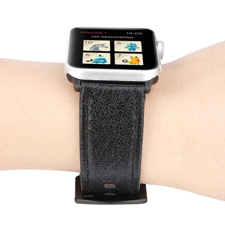 Glitter Genuine Leather Watch Band For Apple Watch Series, 7 41mm / 6&SE&5&4 40mm / 3&2&1 38mm, 7 45mm / 6&SE&5&4 44mm / 3&2&1 42mm