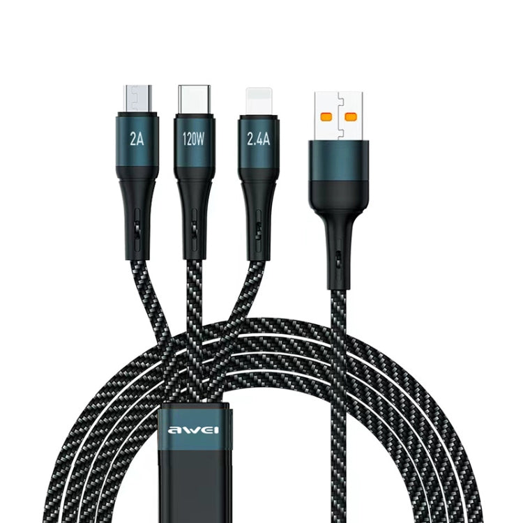 Cabo de dados de carregamento rápido 3 em 1 awei CL-972 Tipo-C / USB-C + 8 pinos + Micro USB, comprimento: 1,2m