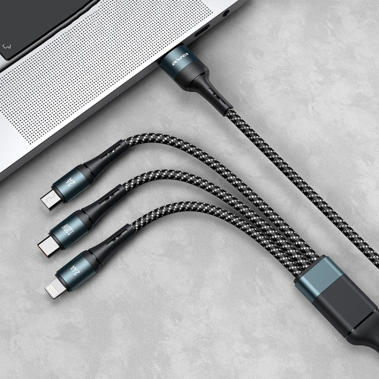 Cabo de dados de carregamento rápido 3 em 1 awei CL-972 Tipo-C / USB-C + 8 pinos + Micro USB, comprimento: 1,2m