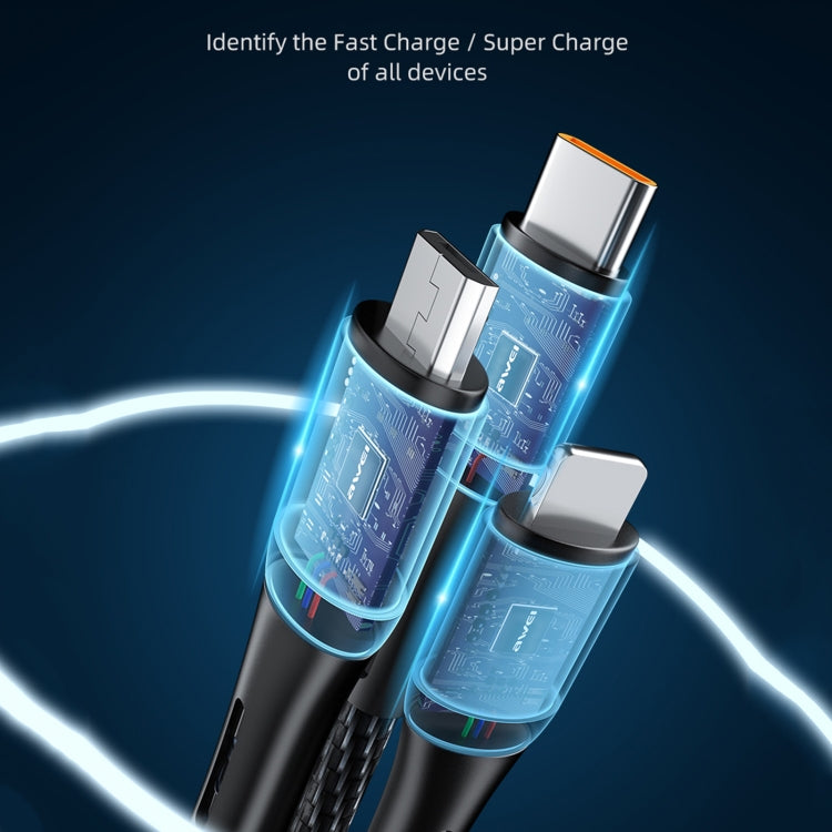 Cabo de dados de carregamento rápido 3 em 1 awei CL-972 Tipo-C / USB-C + 8 pinos + Micro USB, comprimento: 1,2m