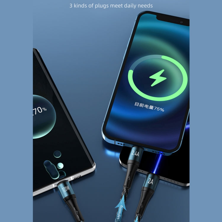 Cabo de dados de carregamento rápido 3 em 1 awei CL-972 Tipo-C / USB-C + 8 pinos + Micro USB, comprimento: 1,2m