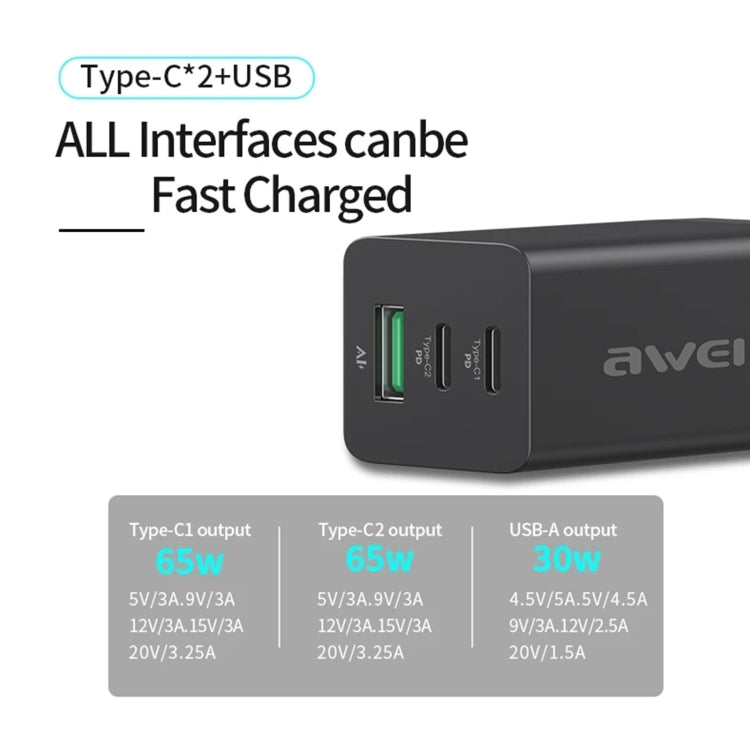 Carregador de Viagem de Carregamento Rápido awei PD9 65W GaN, Ficha UE