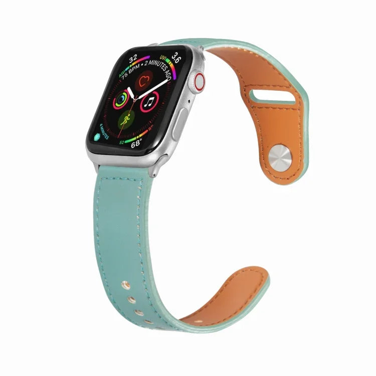 Correia de Relógio em Pele com Fivela Prateada Nail para Apple Watch Series, 7 41mm / 6&SE&5&4 40mm / 3&2&1 38mm, 7 45mm / 6&SE&5&4 44mm / 3&2&1 42mm