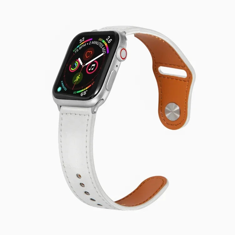 Nail Silver Buckle Leather Watch Band For Apple Watch Series, 7 41mm / 6&SE&5&4 40mm / 3&2&1 38mm, 7 45mm / 6&SE&5&4 44mm / 3&2&1 42mm