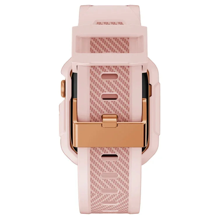 Integrated Carbon Fiber Pattern Silicone Watch Band For Apple Watch Series, 7 41mm / 6&SE&5&4 40mm / 3&2&1 38mm, 7 45mm / 6&SE&5&4 44mm / 3&2&1 42mm