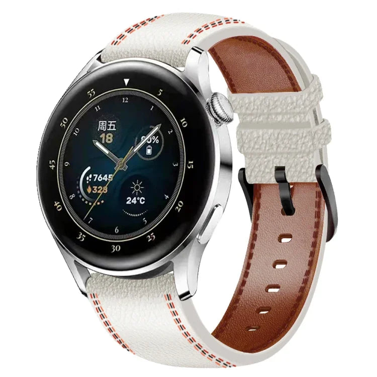 Pulseira de relógio em pele genuína com linha de costura, para Samsung Galaxy Watch 3 45mm, para Huawei Watch GT 3 46mm