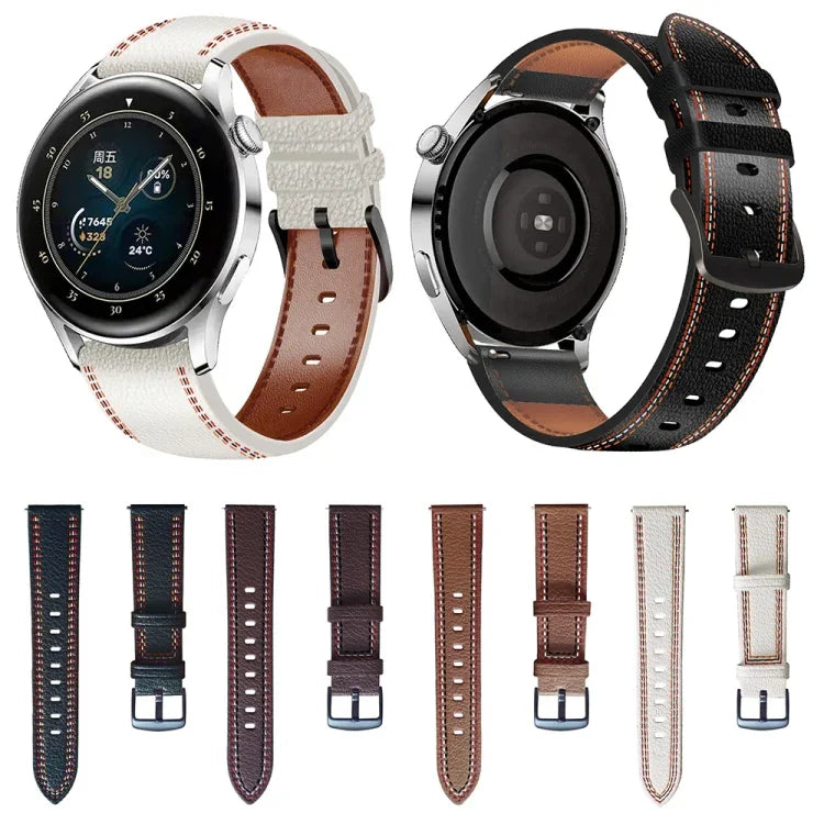 Pulseira de relógio em pele genuína com linha de costura, para Samsung Galaxy Watch 3 45mm, para Huawei Watch GT 3 46mm