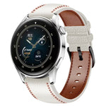 Pulseira de relógio em pele genuína com linha de costura, para Samsung Galaxy Watch 3 45mm, para Huawei Watch GT 3 46mm
