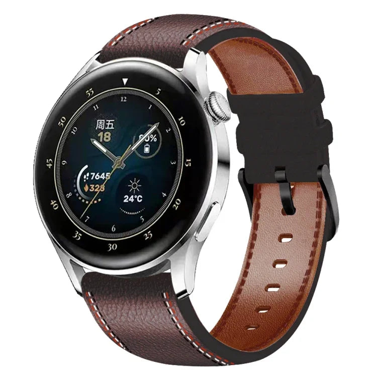 Pulseira de relógio em pele genuína com linha de costura, para Samsung Galaxy Watch 3 45mm, para Huawei Watch GT 3 46mm