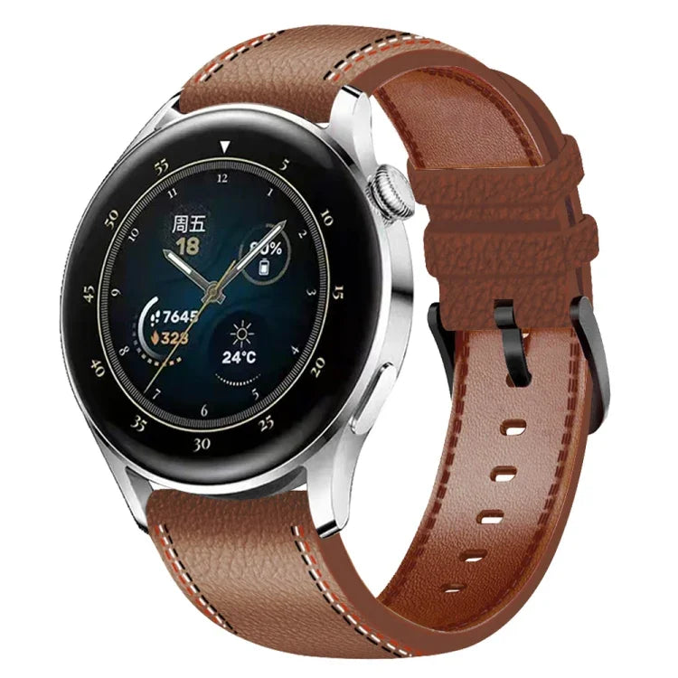 Pulseira de relógio em pele genuína com linha de costura, para Samsung Galaxy Watch 3 45mm, para Huawei Watch GT 3 46mm