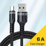 Cabo USB de carregamento trançado estilo 6A, comprimento do cabo: 1m, USB-C / Tipo-C, Micro USB, 8 pinos