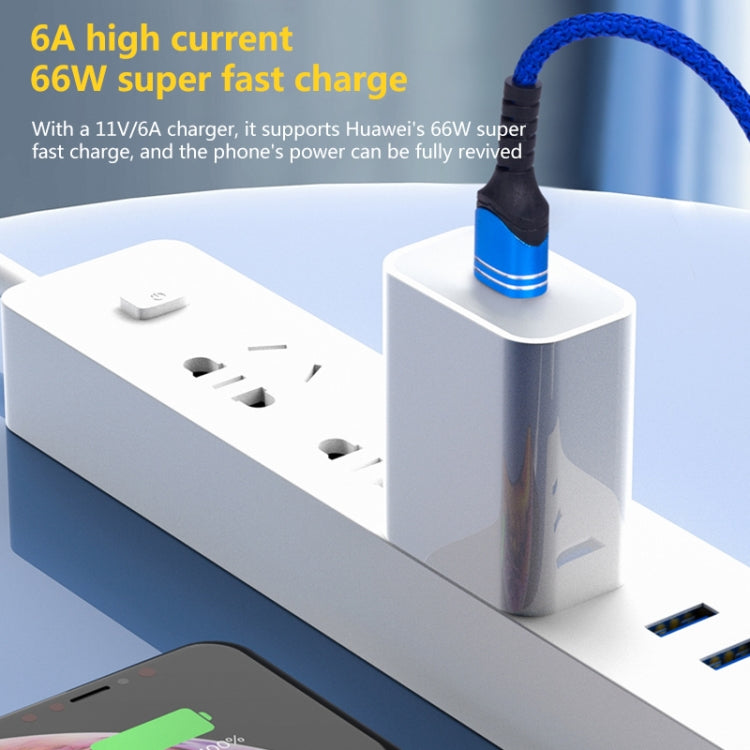 Cabo USB de carregamento trançado estilo 6A, comprimento do cabo: 1m, USB-C / Tipo-C, Micro USB, 8 pinos