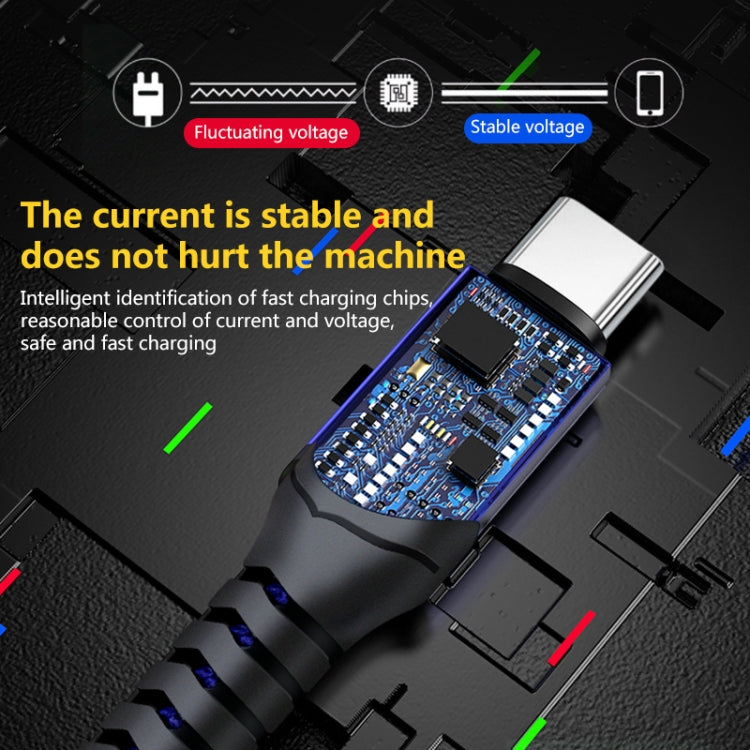 Cabo USB de carregamento trançado estilo 6A, comprimento do cabo: 1m, USB-C / Tipo-C, Micro USB, 8 pinos