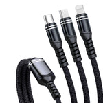Cabo de dados trançado 3 em 1 6A 66W USB para 8 pinos + Micro USB + USB-C / Tipo-C de carregamento rápido, USB para 8 pinos + Micro USB + Tipo-C