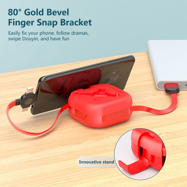 Cabo telescópico de carregamento 3 em 1 USB para 8 pinos + Micro USB + USB-C / Tipo-C com suporte para telemóvel