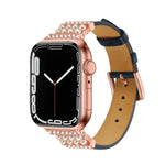 Pearl Diamond Leather Watch Band For Apple Watch Series, 7 41mm / 6&SE&5&4 40mm / 3&2&1 38mm, 7 45mm / 6&SE&5&4 44mm / 3&2&1 42mm