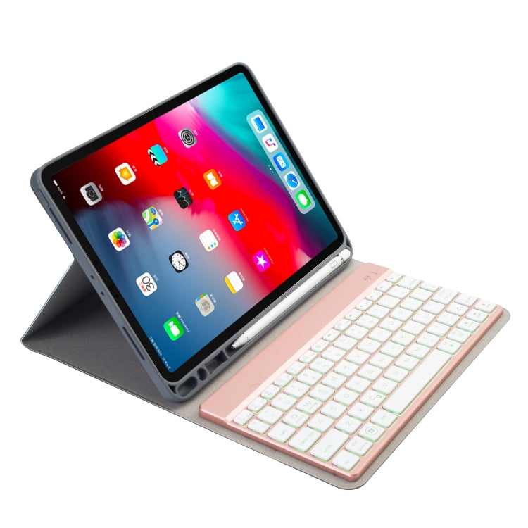 RK11A Teclado Bluetooth TPU Retroiluminado Multicolor com Flip Horizontal Capa de Couro para iPad Pro 11 2020 / 2018 com Suporte e Suporte para Caneta