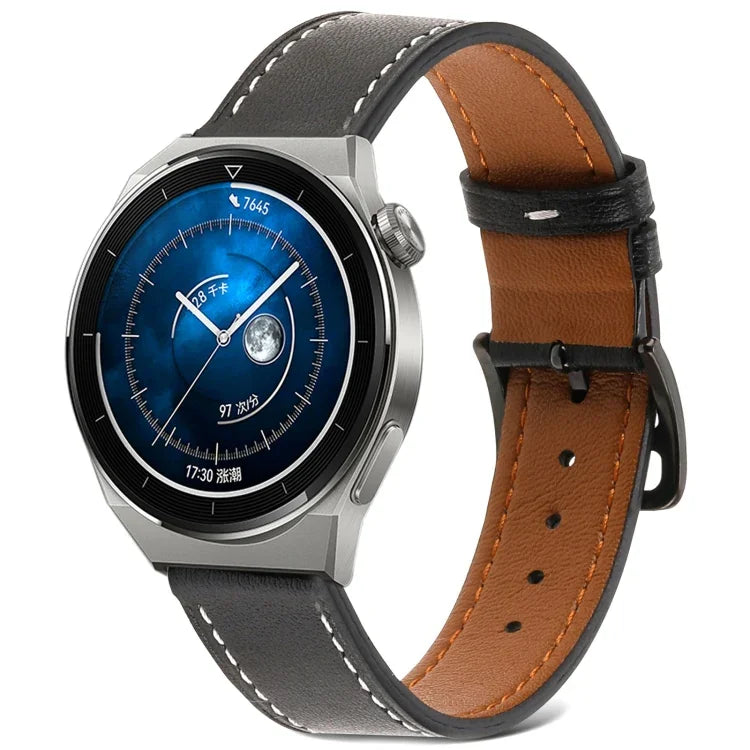 Plain Weave Genuine Leather Watch Band, For Samsung Galaxy Watch4 20mm, For Huawei Watch GT 3 Pro 22mm