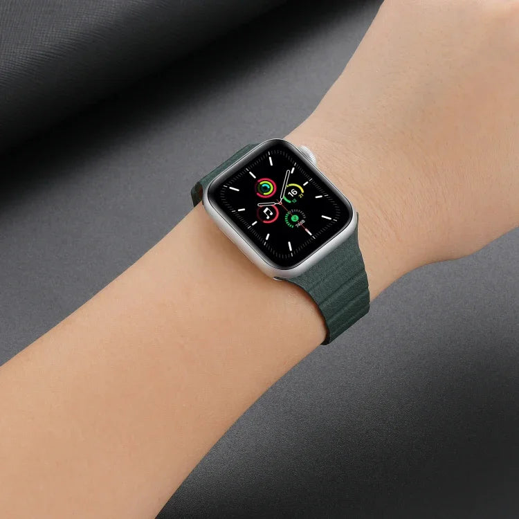 Strong Magnetic Leather Watch Band For Apple Watch Series, 7 41mm / 6&SE&5&4 40mm / 3&2&1 38mm, 7 45mm / 6&SE&5&4 44mm / 3&2&1 42mm