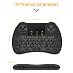 Teclado QWERTY Mini Sem Fios H9 2.4GHz Air Mouse com Retroiluminação Branca e Touchpad para PC, TV, com Retroiluminação Branca