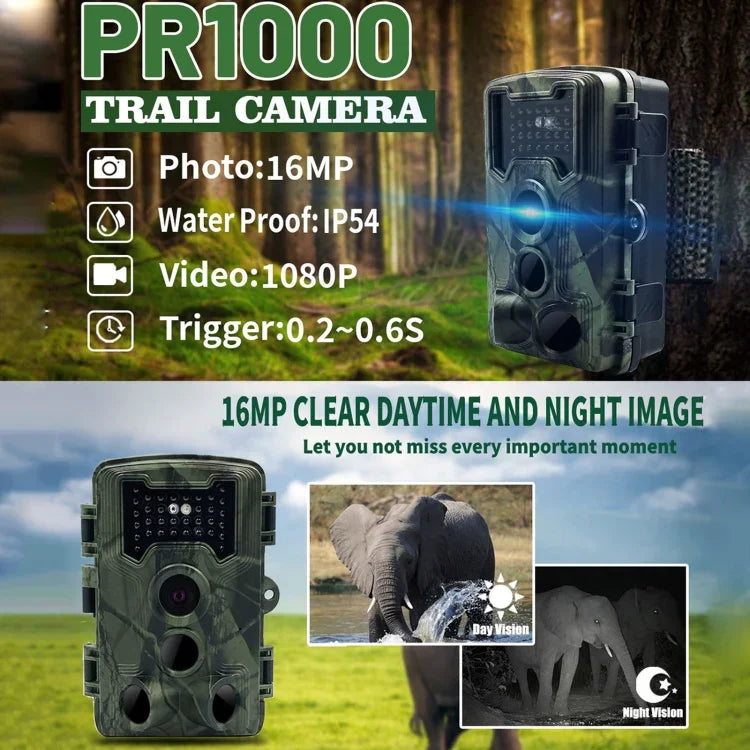 PR1000 Câmara de Caça com Visão Noturna por Infravermelhos, Ecrã LCD de 2 Polegadas, Detetor de Movimento, PR1000