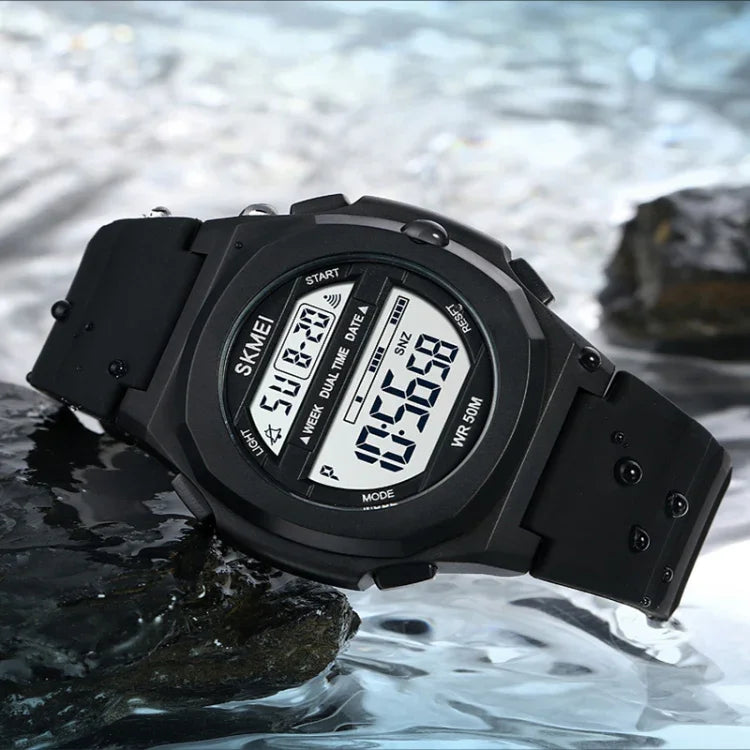 Relógio Eletrónico SKMEI 1821 com Correia de Silicone e Fivela em Aço Inoxidável