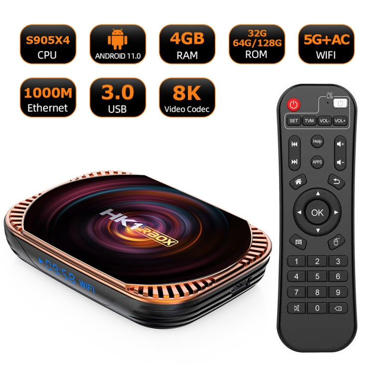 MECOOL HK1RBOX X4 Caixa TV 4K, Android 11 CPU Amlogic S905X4 com RC, 4GB+32GB, 4GB+64GB, 4GB+128GB