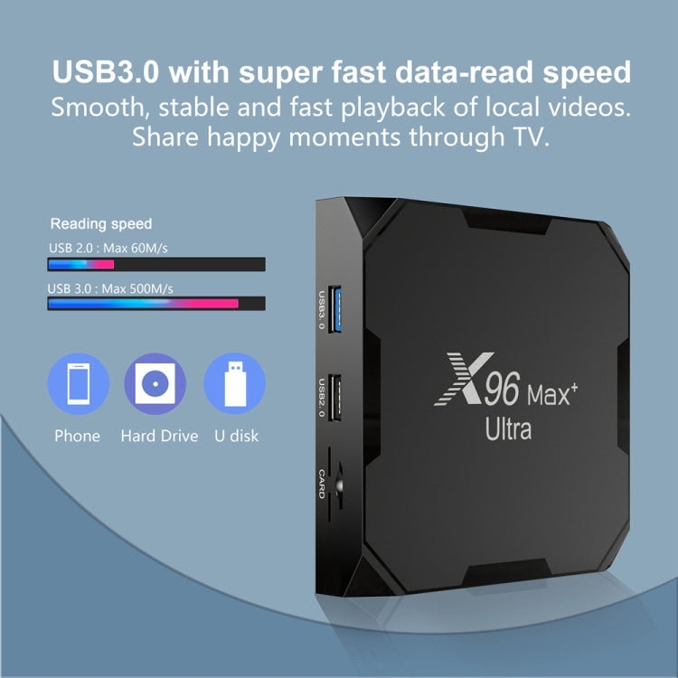 H96 Max+ Ultra 4GB+32GB Amlogic S905X4 Caixa TV Inteligente 8K Android 11.0 Media Player, 4GB+32GB, Ficha UK, 4GB+32GB, Ficha US, 4GB+32GB, Ficha EU, 4GB+32GB, Ficha AU