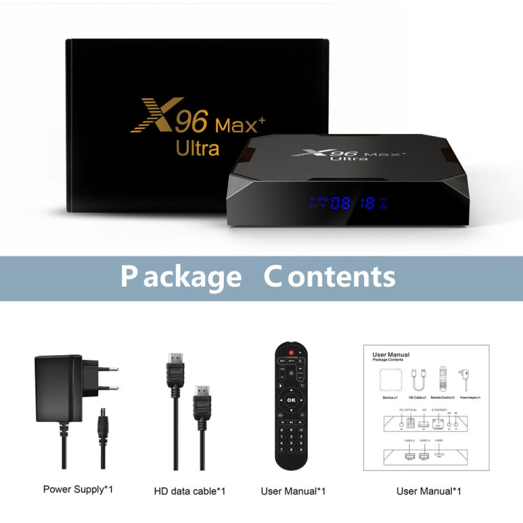 H96 Max+ Ultra 4GB+64GB Amlogic S905X4 Caixa TV Inteligente 8K Android 11.0 Media Player, 4GB+64GB, Ficha AU, 4GB+64GB, Ficha EU, 4GB+64GB, Ficha US, 4GB+64GB, Ficha UK