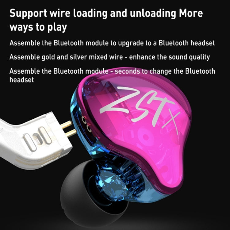 KZ-ZST X Auscultadores intra-auriculares com cancelamento de ruído com driver híbrido de ferro em anel, com microfone, sem microfone