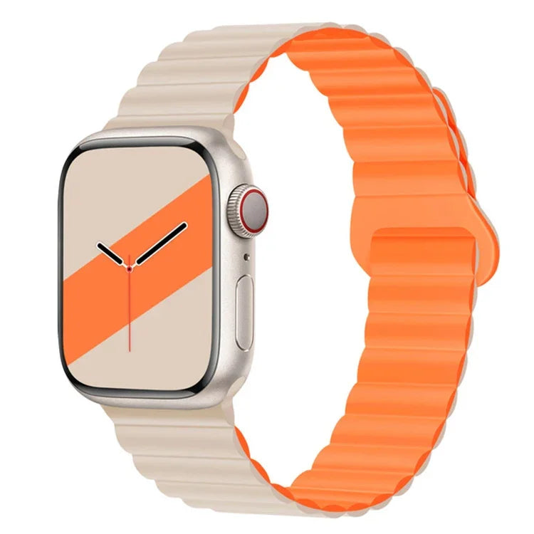 Reverse Buckle Magnetic Silicone Watch Band For Apple Watch Series, 7 45mm / 6&SE&5&4 44mm / 3&2&1 42mm, 7 41mm / 6&SE&5&4 40mm / 3&2&1 38mm