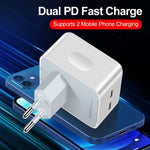 Carregador PD 50W com Duas Portas USB-C / Type-C, PD 50W Ficha UE, PD 50W Ficha EUA
