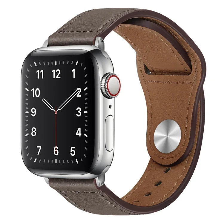 PU Leather Silver Buckle Watch Band For Apple Watch Series, 7 45mm / 6&SE&5&4 44mm / 3&2&1 42mm, 7 41mm / 6&SE&5&4 40mm / 3&2&1 38mm