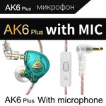 QKZ AK6 PLUS Auricular com fio dinâmico de graves HiFi com cabo de áudio destacável, com microfone, sem microfone