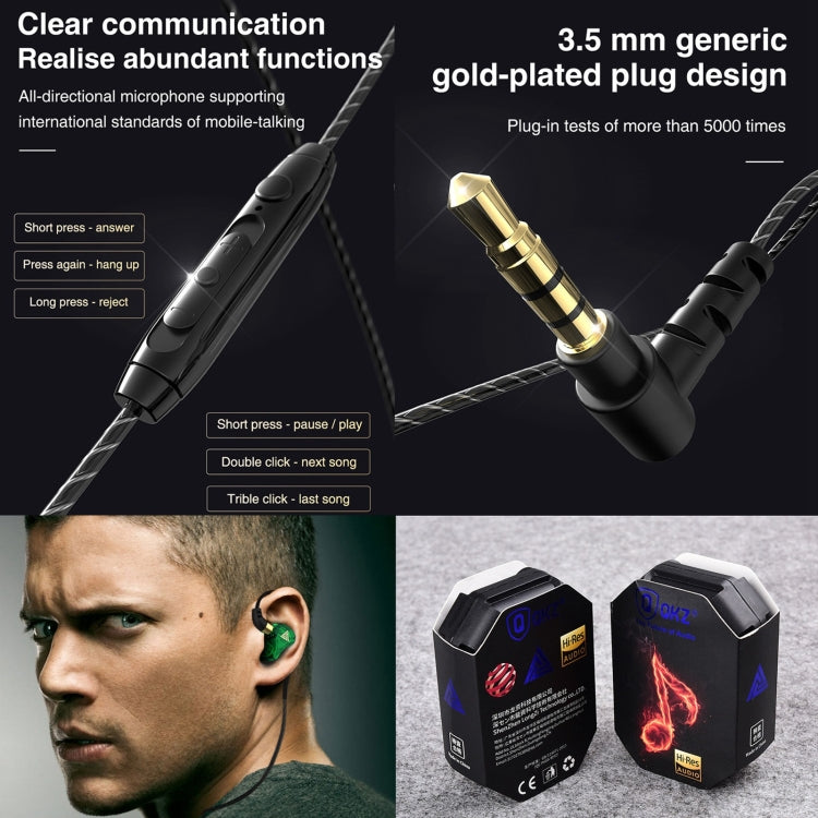 QKZ SK7 Auricular desportivo intra-auricular com driver de cobre e ficha de 3,5 mm, estéreo HiFi com microfone