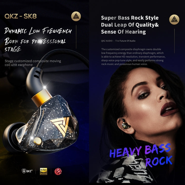 QKZ SK8 Auricular desportivo intra-auricular dinâmico com ficha de 3,5 mm, monitor HiFi com microfone