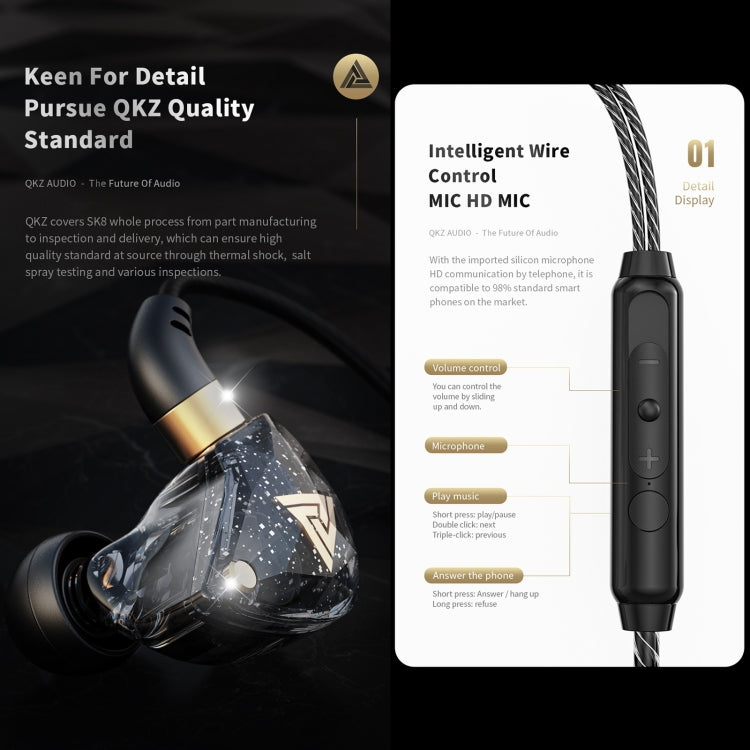 QKZ SK8 Auricular desportivo intra-auricular dinâmico com ficha de 3,5 mm, monitor HiFi com microfone