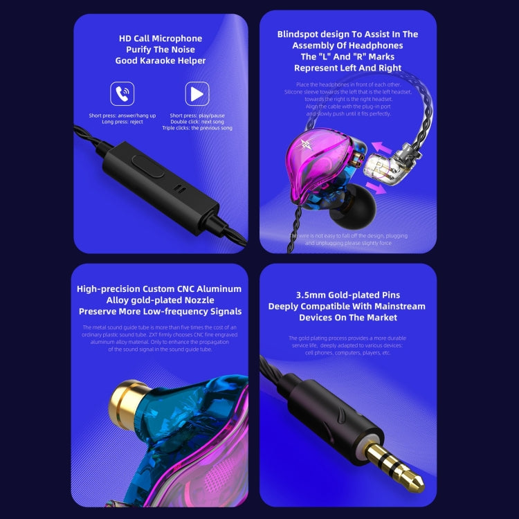 QKZ ZXT Auricular desportivo intra-auricular com fio, controlo e ficha, monitor de palco estéreo HiFi, versão standard, com microfone