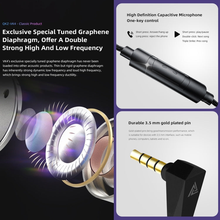 QKZ VK4 Auricular In-ear Subwoofer HiFi com Controlo por Fios e Microfone
