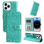 Embossed Sunflower Leather Phone Case, For iPhone 14, For iPhone 14 Plus, For iPhone 14 Pro, For iPhone 14 Pro Max
