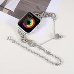 Pulseira de Relógio em Aço Inoxidável com Dupla Corrente e 2 Contas para Apple Watch Series, 7 45mm / 6&SE&5&4 44mm / 3&2&1 42mm, 7 41mm / 6&SE&5&4 40mm / 3&2&1 38mm