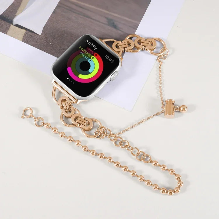 Pulseira de Relógio em Aço Inoxidável com Dupla Corrente e 2 Contas para Apple Watch Series, 7 45mm / 6&SE&5&4 44mm / 3&2&1 42mm, 7 41mm / 6&SE&5&4 40mm / 3&2&1 38mm