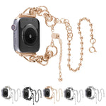 Pulseira de Relógio em Aço Inoxidável com Dupla Corrente e 2 Contas para Apple Watch Series, 7 45mm / 6&SE&5&4 44mm / 3&2&1 42mm, 7 41mm / 6&SE&5&4 40mm / 3&2&1 38mm