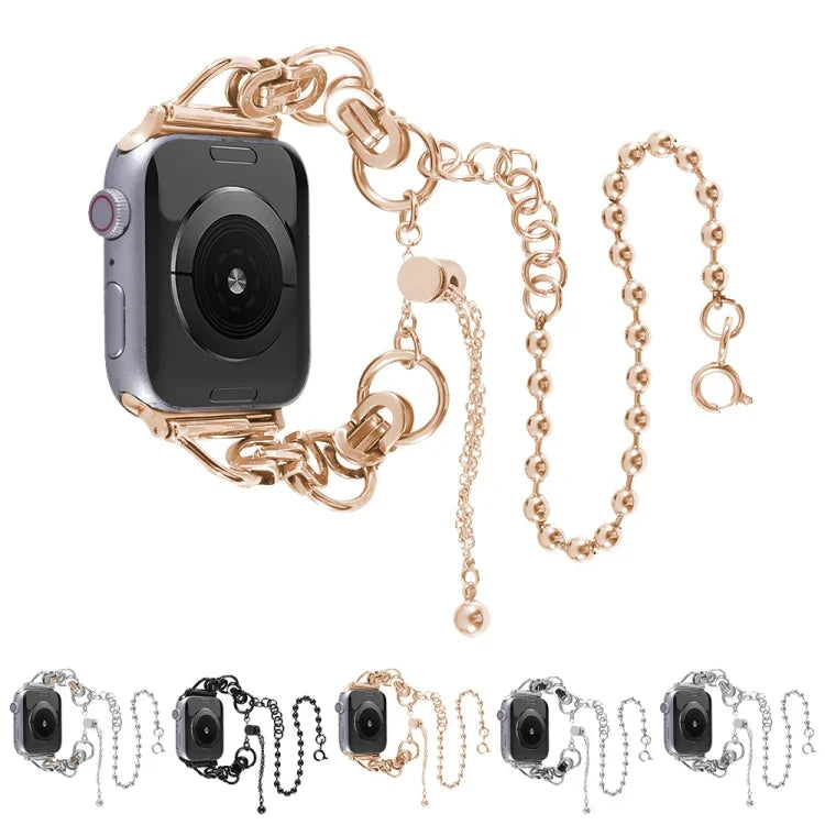 Pulseira de Relógio em Aço Inoxidável com Dupla Corrente e 2 Contas para Apple Watch Series, 7 45mm / 6&SE&5&4 44mm / 3&2&1 42mm, 7 41mm / 6&SE&5&4 40mm / 3&2&1 38mm