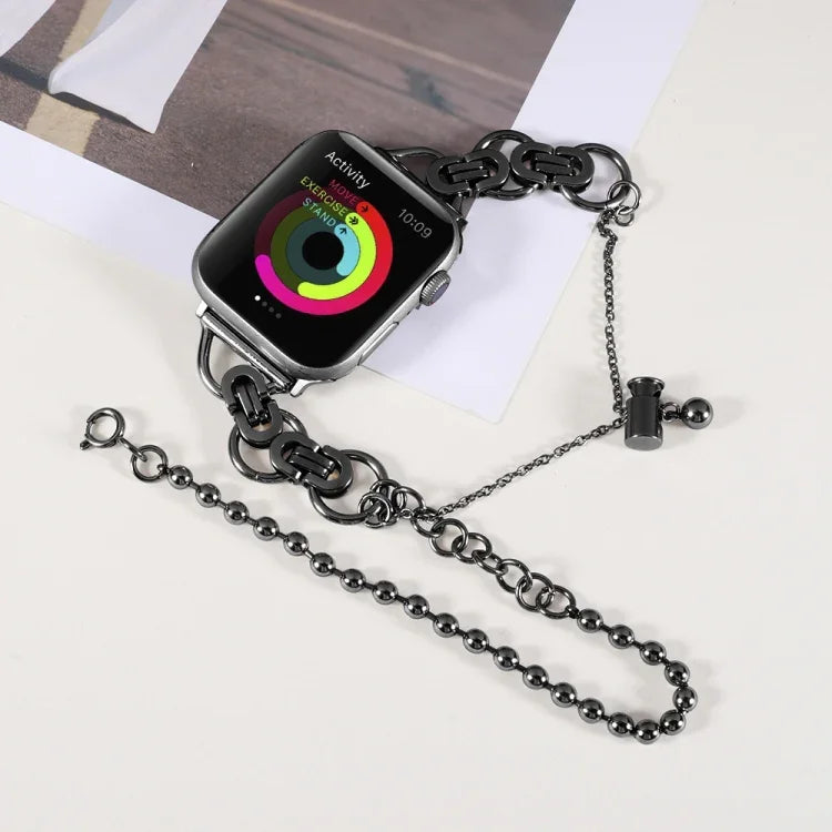 Pulseira de Relógio em Aço Inoxidável com Dupla Corrente e 2 Contas para Apple Watch Series, 7 45mm / 6&SE&5&4 44mm / 3&2&1 42mm, 7 41mm / 6&SE&5&4 40mm / 3&2&1 38mm
