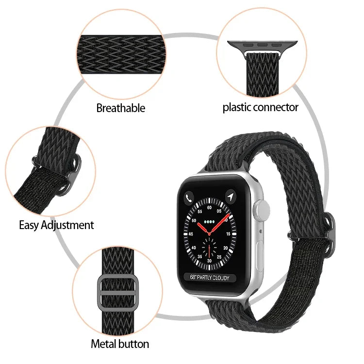 Pulseira de Relógio de Nylon para Cintura Pequena com Onda para Apple Watch Series, 7 45mm / 6&SE&5&4 44mm / 3&2&1 42mm, 7 41mm / 6&SE&5&4 40mm / 3&2&1 38mm