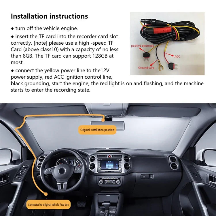 Câmara Única HD com Visão Noturna WiFi para Carro, Gravador de Condução, Câmara Única 1080P, Câmara Única 2K, Câmara Única 4K
