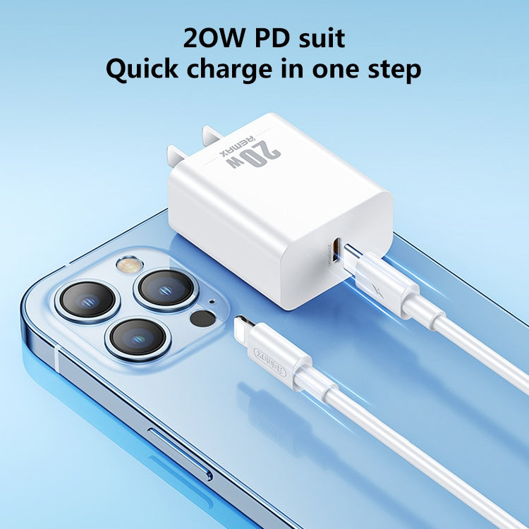 REMAX RP-U5 Extreme 2 Series Carregador 20W PD + Conjunto de Cabo de Dados USB-C / Type-C para 8 Pinos 1m de Carregamento Rápido, Ficha CN, Ficha UE, Ficha EUA